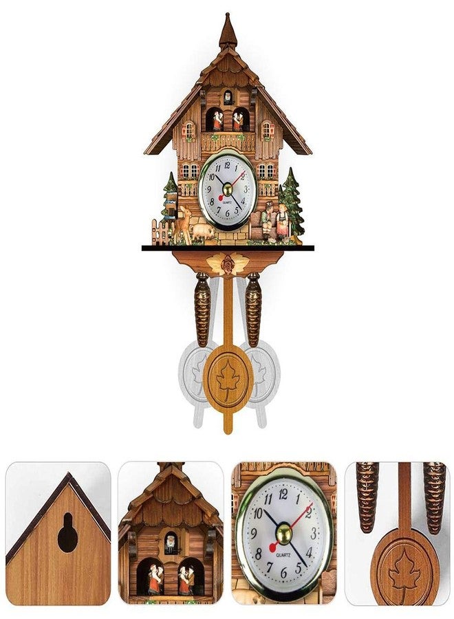 Gazaar Cuckoo Clock Antique Wooden Cuckoo Birdhouse Wall Clock Home Decor Hanging Cuckoo Clock Auto Swing Pendulum Home Decor, Antique Wooden Pendulum Quartz Wall Clock (CM010) - Image 2